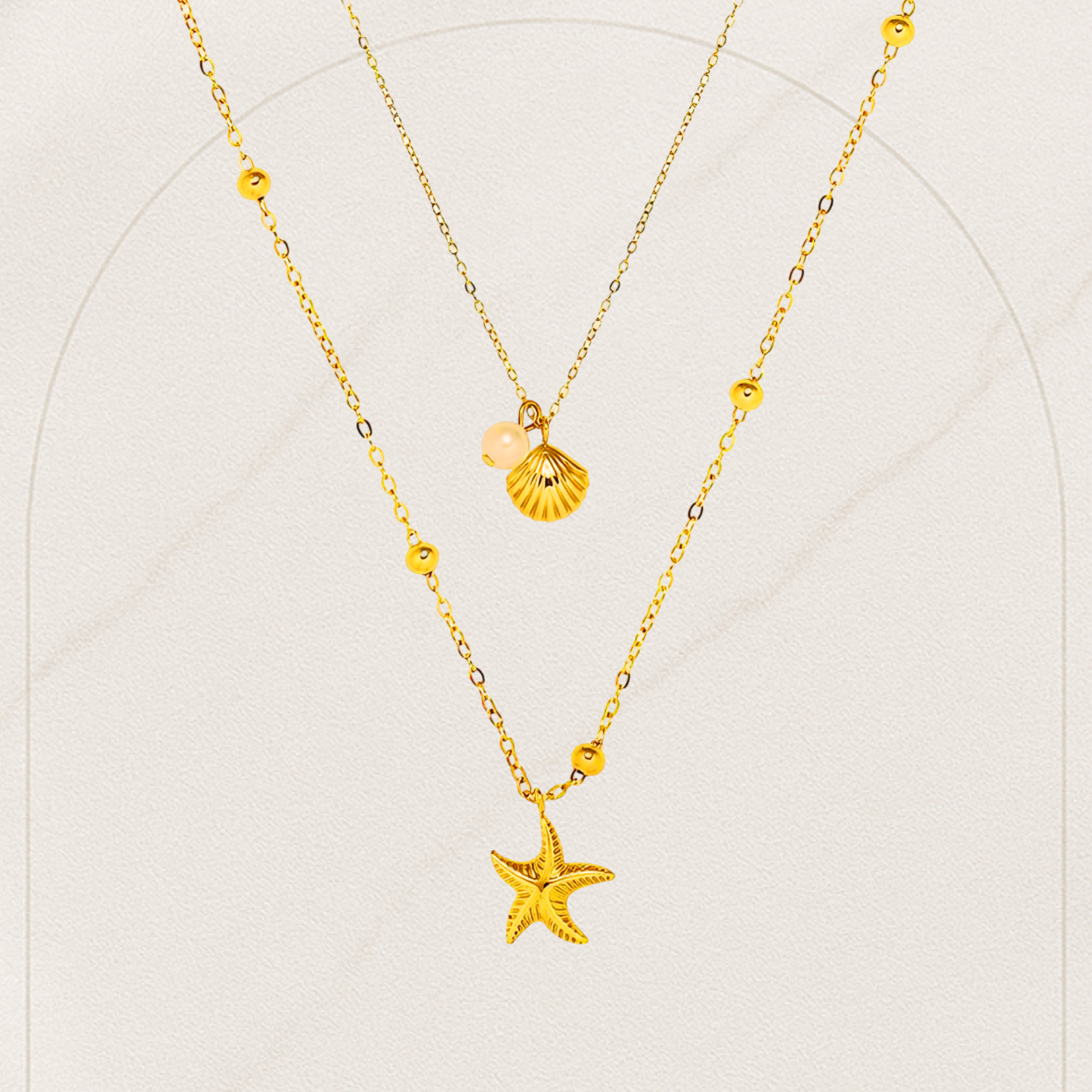 Pearl & Rhinestone Charm Necklace – 18K Gold Plated Stainless Steel | Waterproof & Hypoallergenic