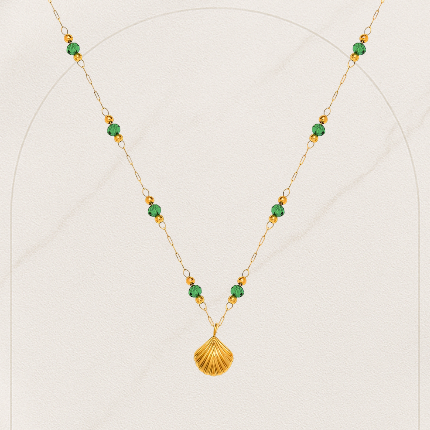 Beaded Rhinestone Pendant Necklace – 18K Gold Plated Stainless Steel | Waterproof & Hypoallergenic