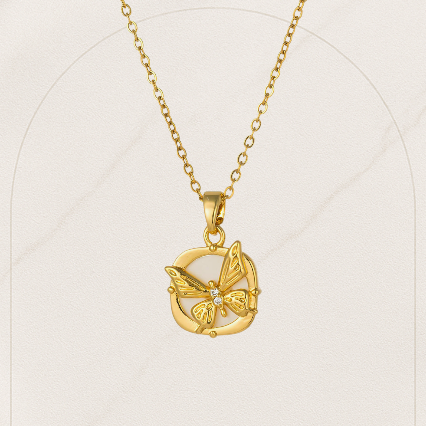 Elegant 18K Gold Plated Cubic Zirconia Butterfly Pendant Necklace – Waterproof & Hypoallergenic