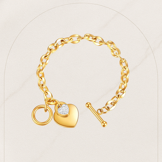 18K Gold-Plated Stainless Steel Heart Bracelet – Waterproof, Hypoallergenic, Tarnish-Free Jewelry for Women