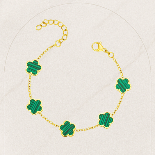 Green Clover Charm Bracelet – 18K Gold Plated Stainless Steel, Waterproof & Hypoallergenic