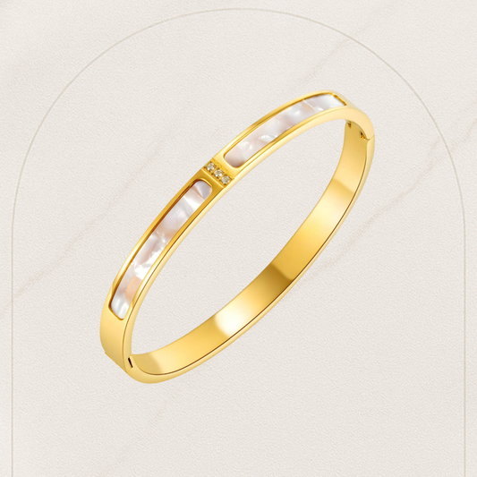 Mother of Pearl Bangle – 18K Gold Plated Stainless Steel