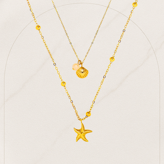 Pearl & Rhinestone Charm Necklace – 18K Gold Plated Stainless Steel | Waterproof & Hypoallergenic