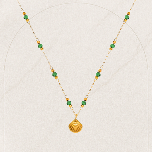 Beaded Rhinestone Pendant Necklace – 18K Gold Plated Stainless Steel | Waterproof & Hypoallergenic